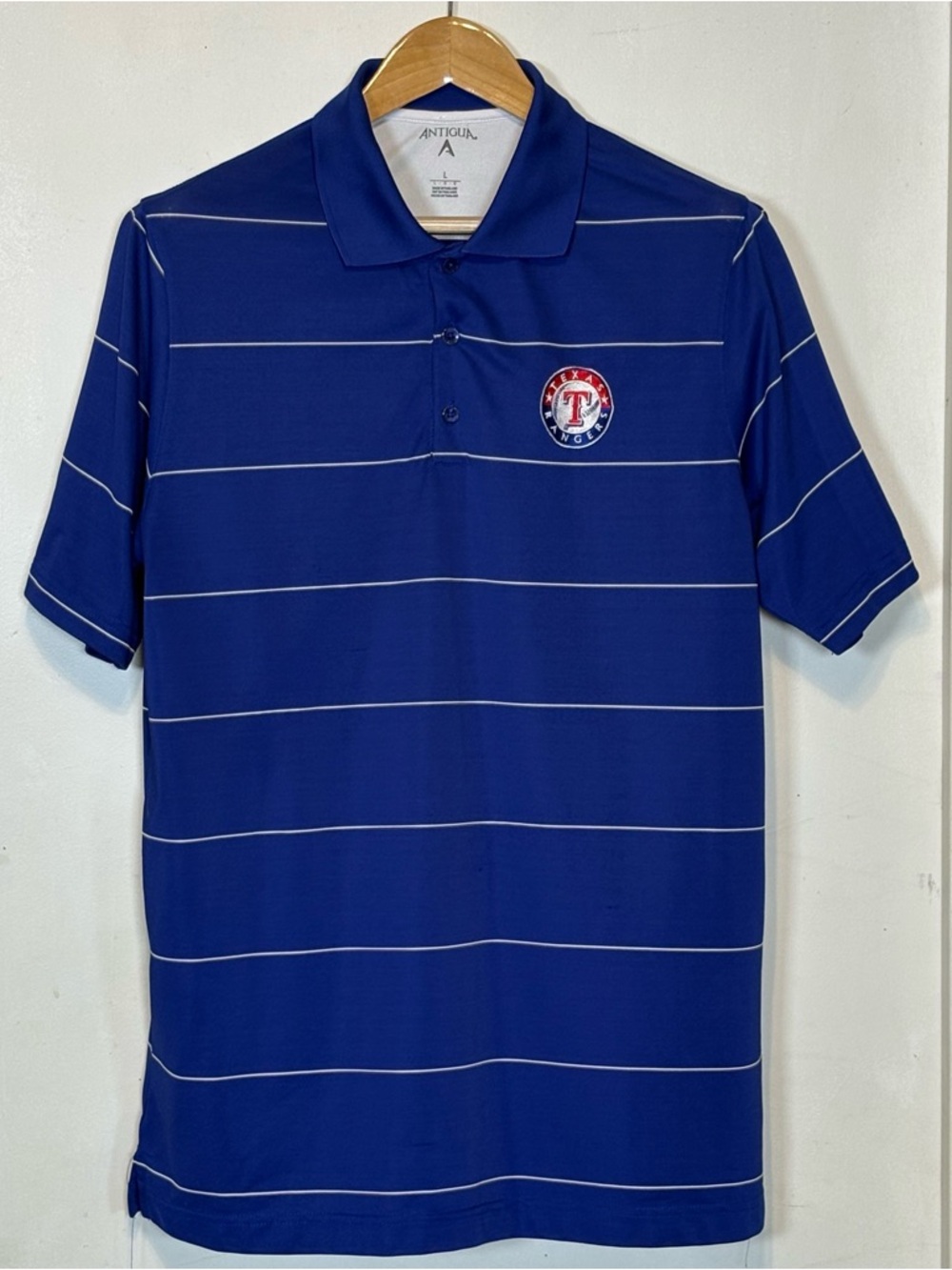Texas Ranges Antigua Royal Blue Polo with Thin White‎ Stripes